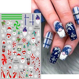 Christmas Nail Art Stickers,Self Adhesive Snowflake Elk Snowman